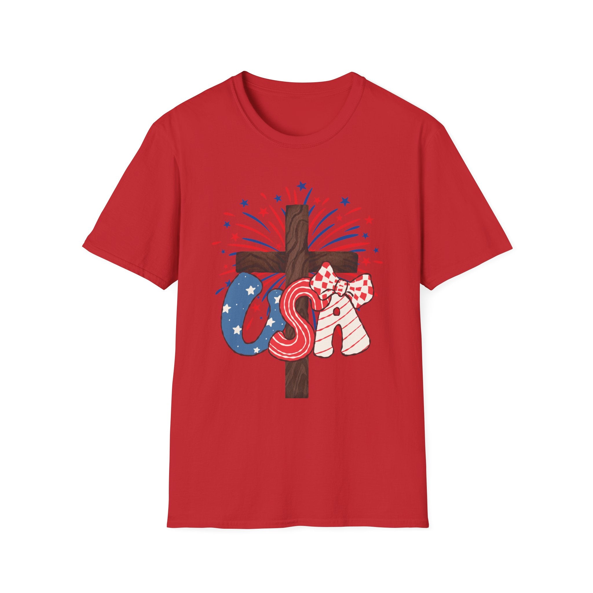 Patriotic Cross T-Shirt – God Bless America 4th of July Tee