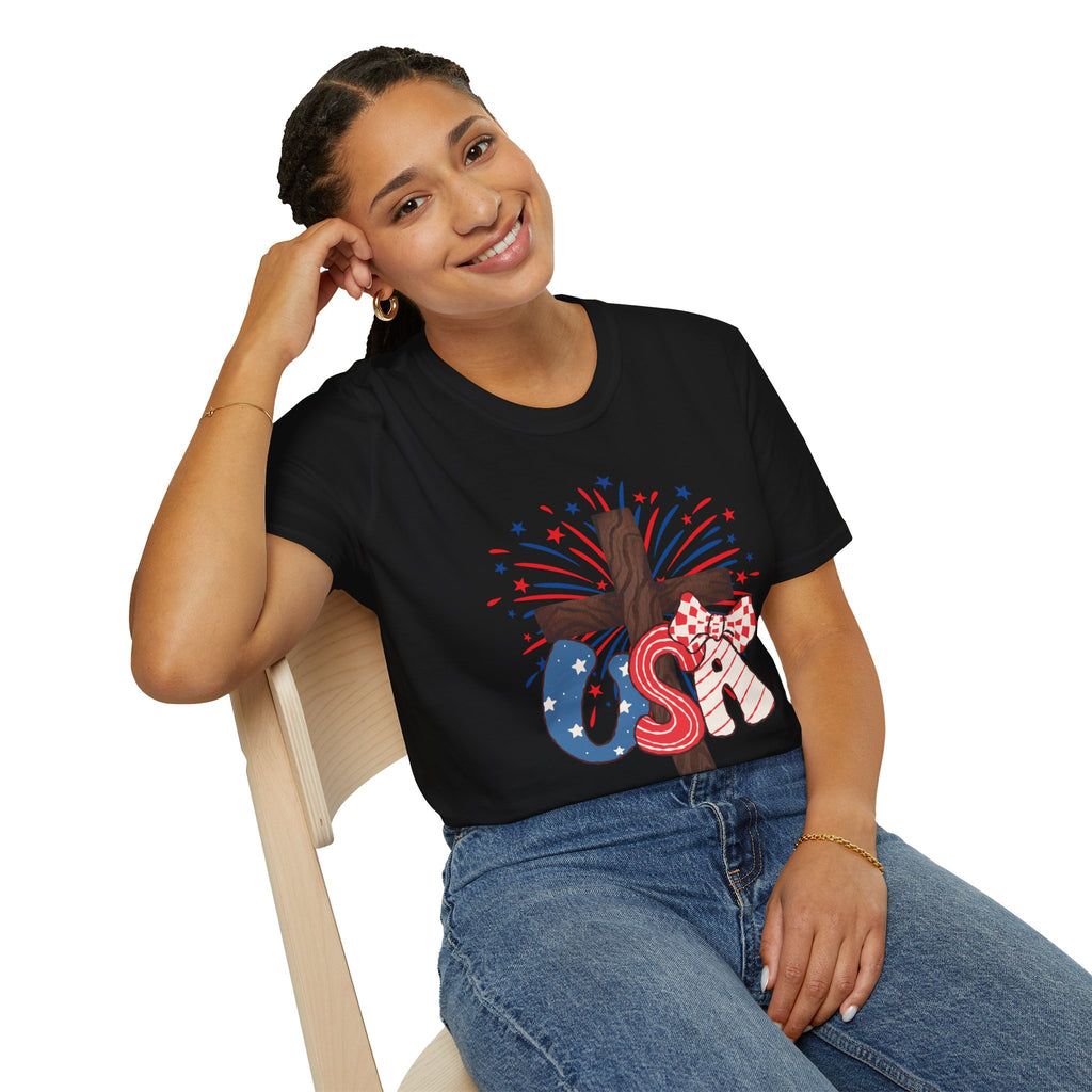 Patriotic Cross T-Shirt – God Bless America 4th of July Tee