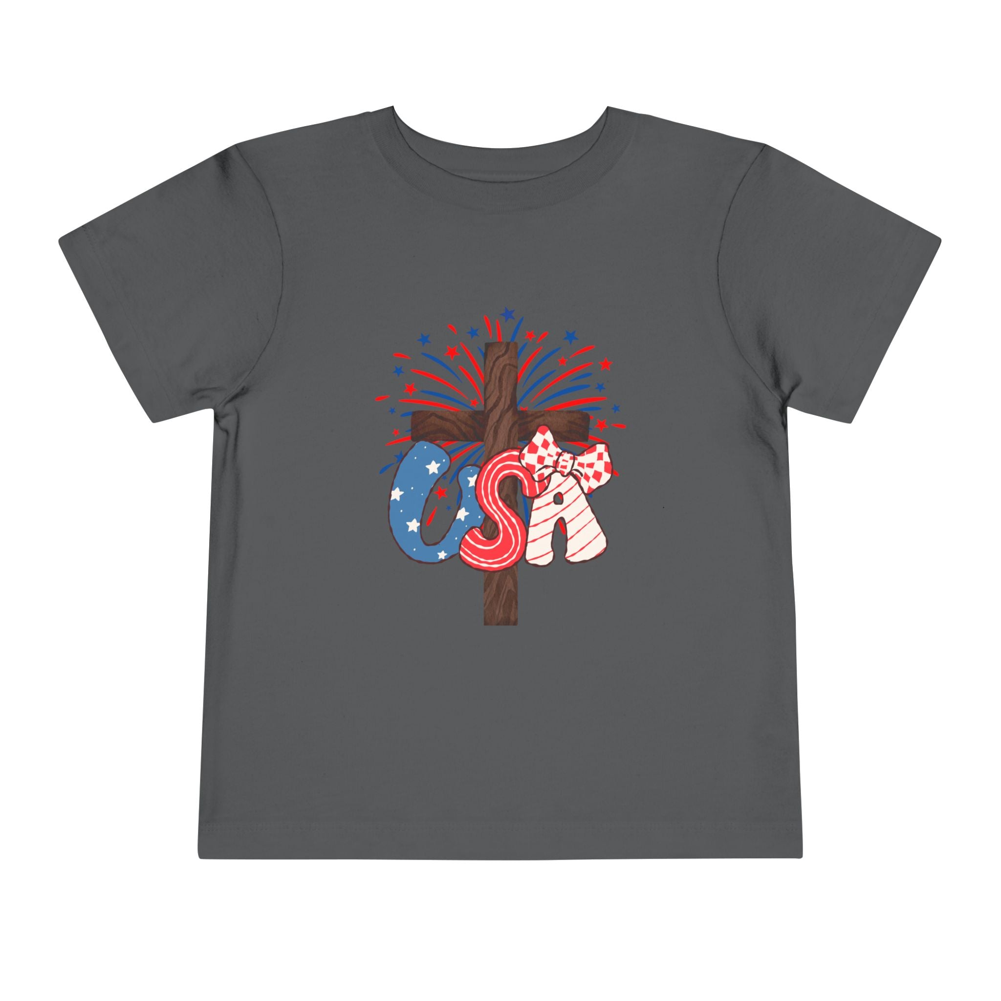 Toddler Tee - Patriotic Jesus Cross Fourth of July Kids Shirt
