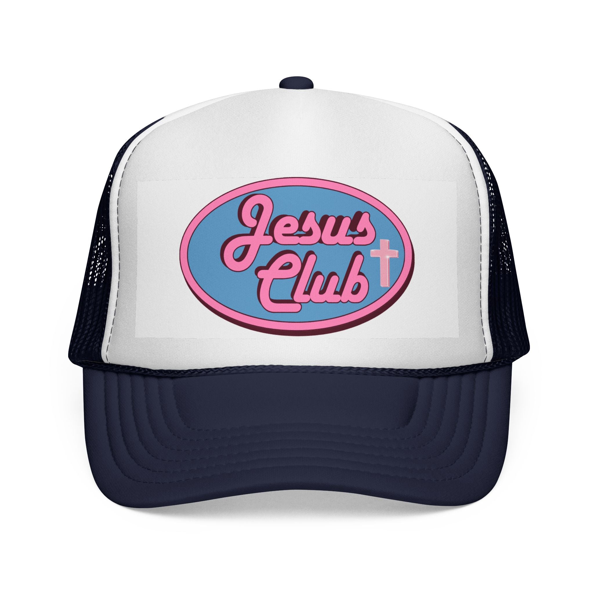 Jesus Club Trucker Cap | Retro Script Cross Patch