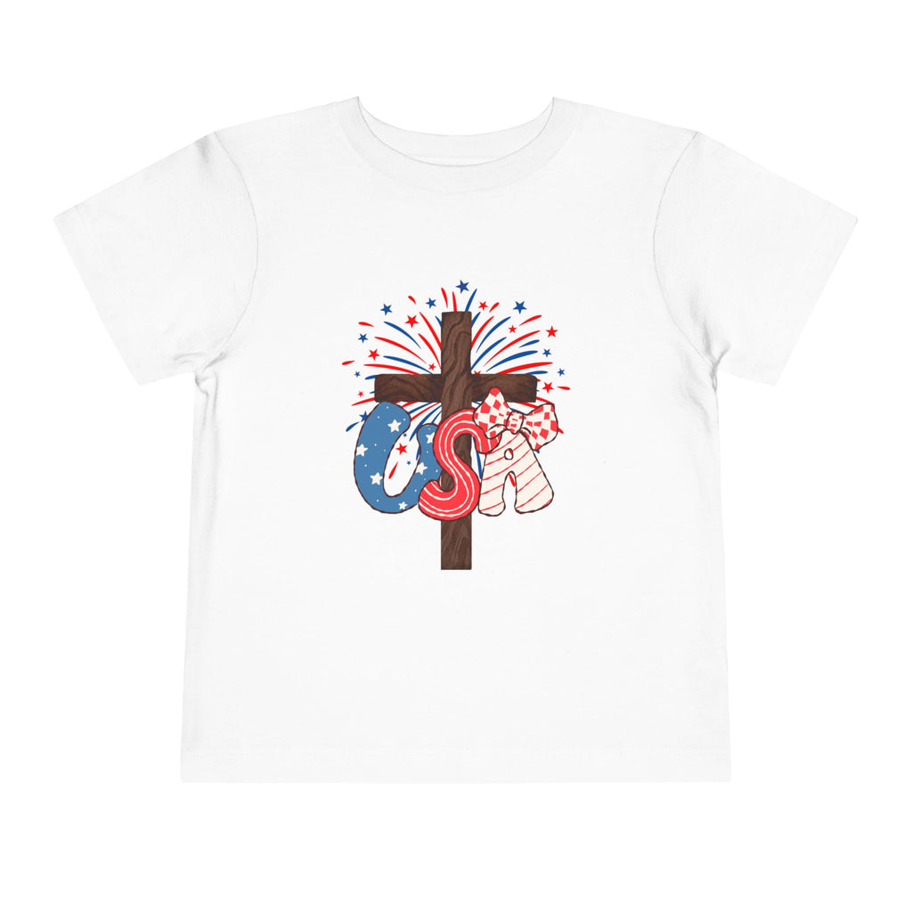 Toddler Tee - Patriotic Jesus Cross Fourth of July Kids Shirt