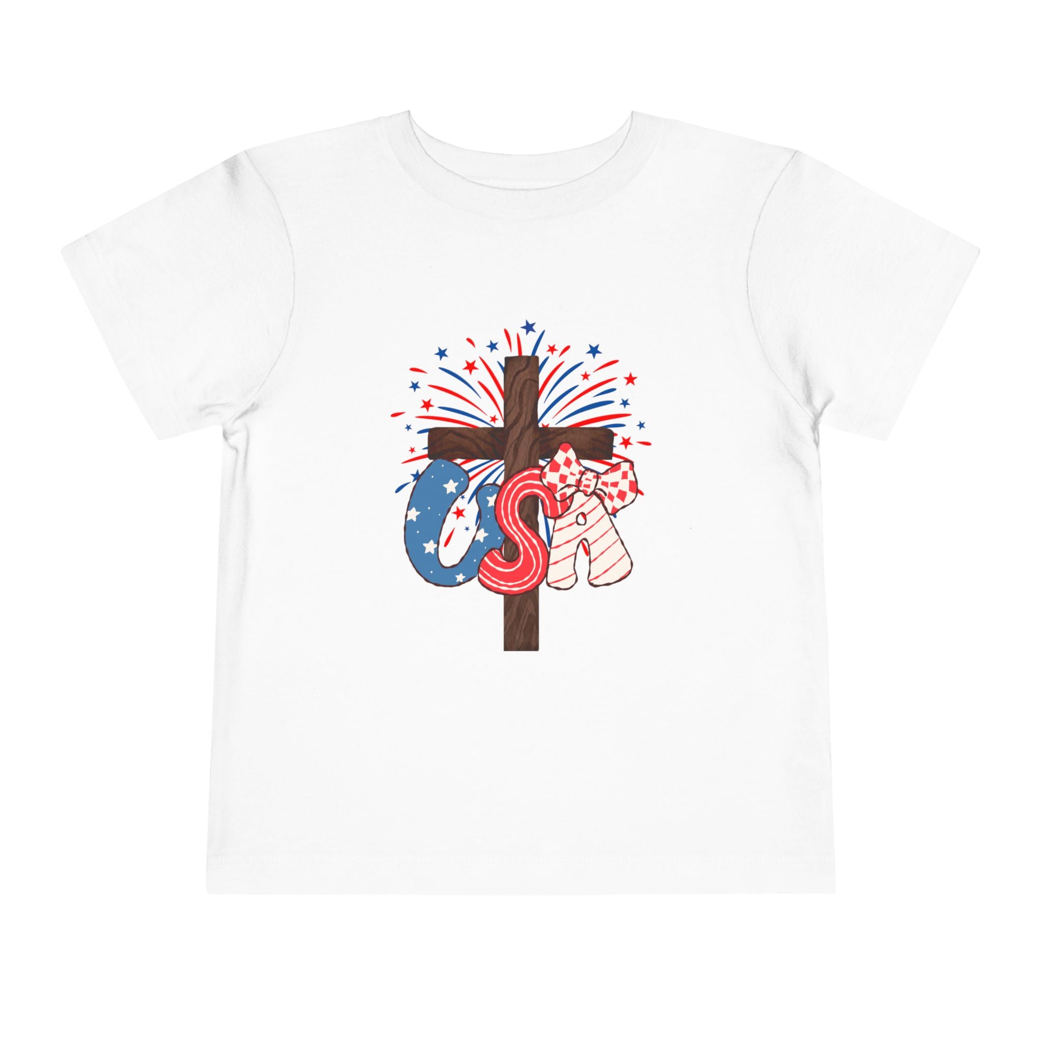 Toddler Tee - Patriotic Jesus Cross Fourth of July Kids Shirt