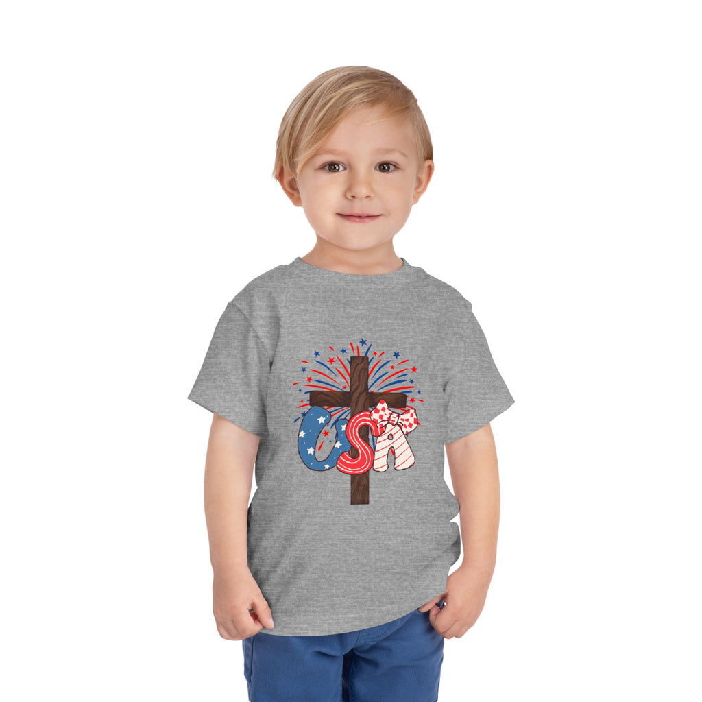 Toddler Tee - Patriotic Jesus Cross Fourth of July Kids Shirt