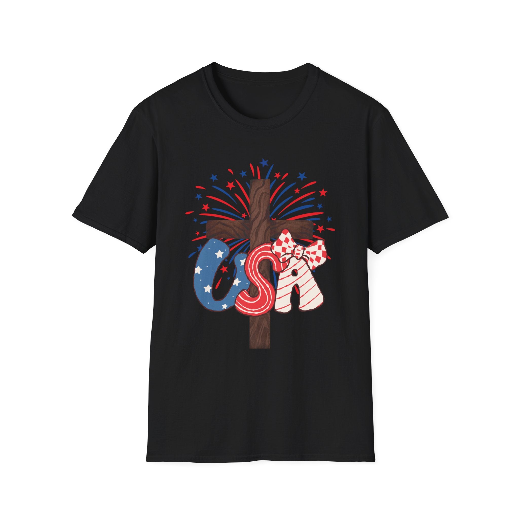 Patriotic Cross T-Shirt – God Bless America 4th of July Tee