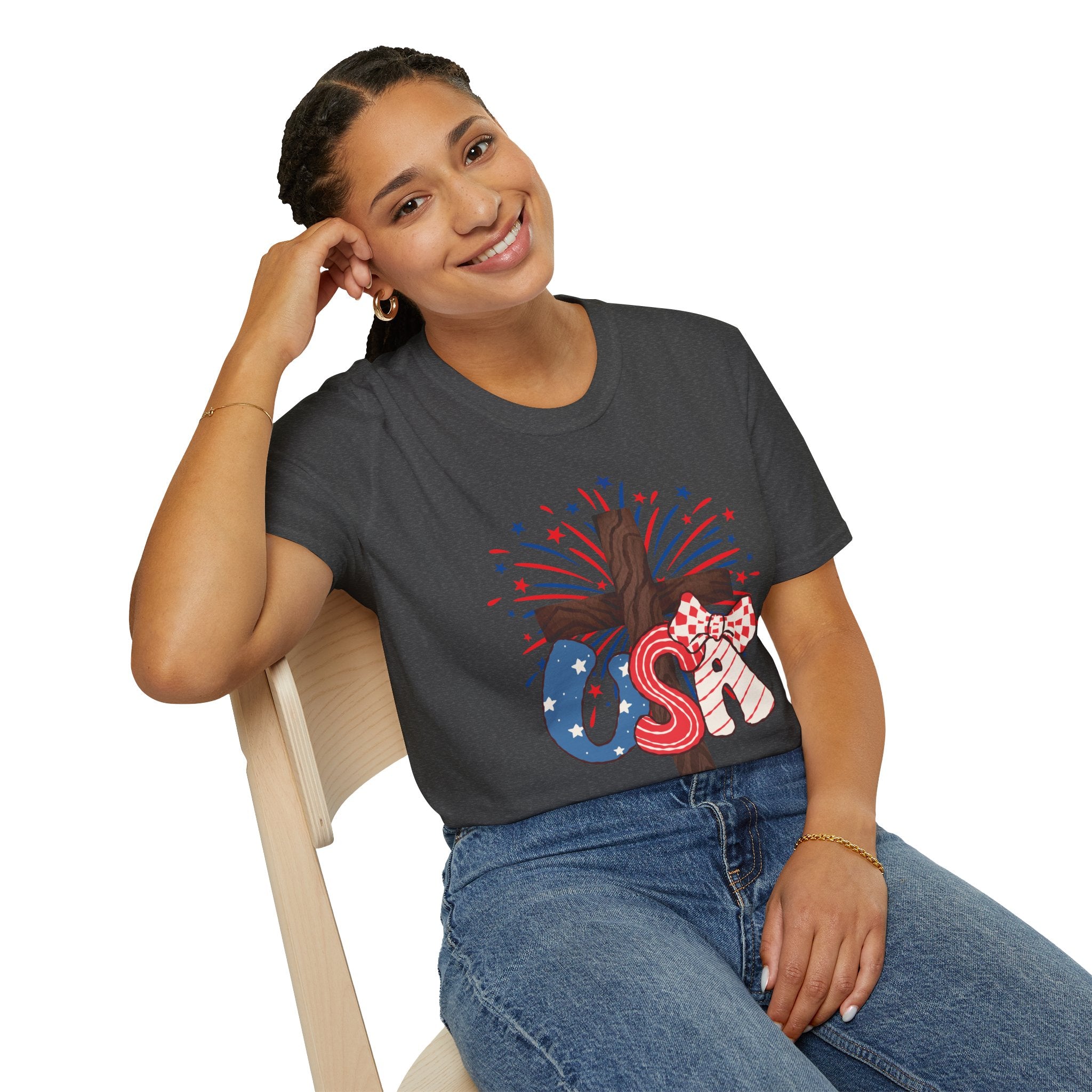 Patriotic Cross T-Shirt – God Bless America 4th of July Tee