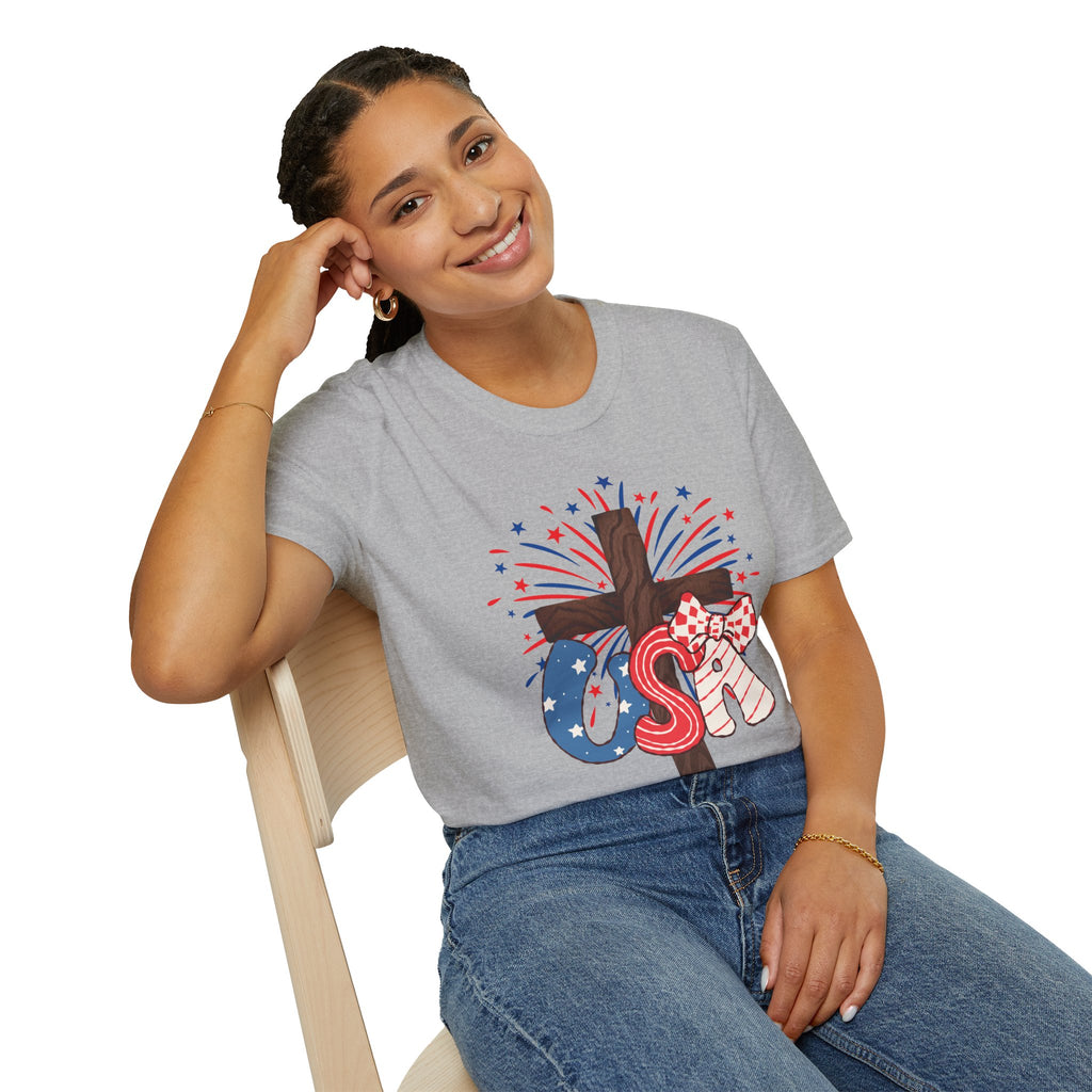Patriotic Cross T-Shirt – God Bless America 4th of July Tee