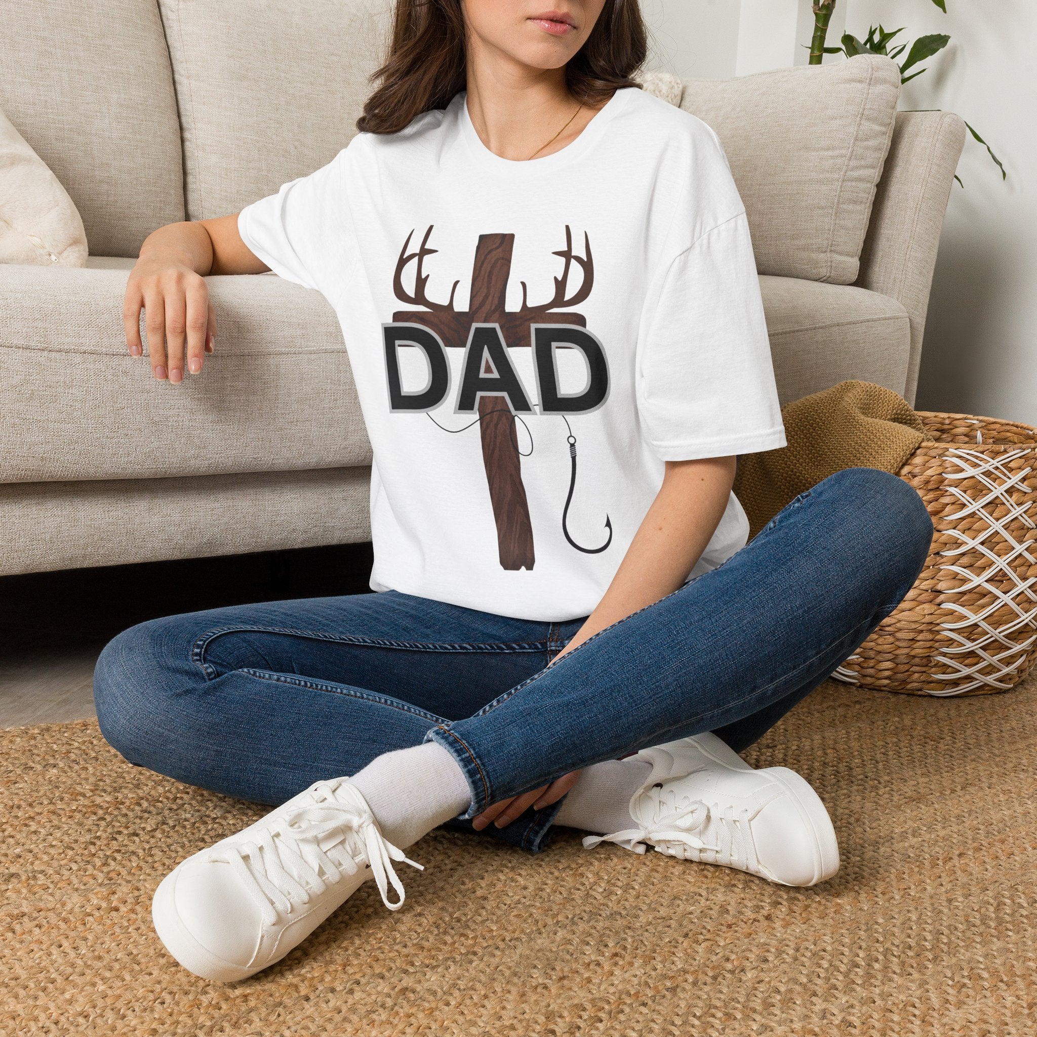 Dad Cross Antler T-Shirt — Rustic Christian Father’s Day Tee