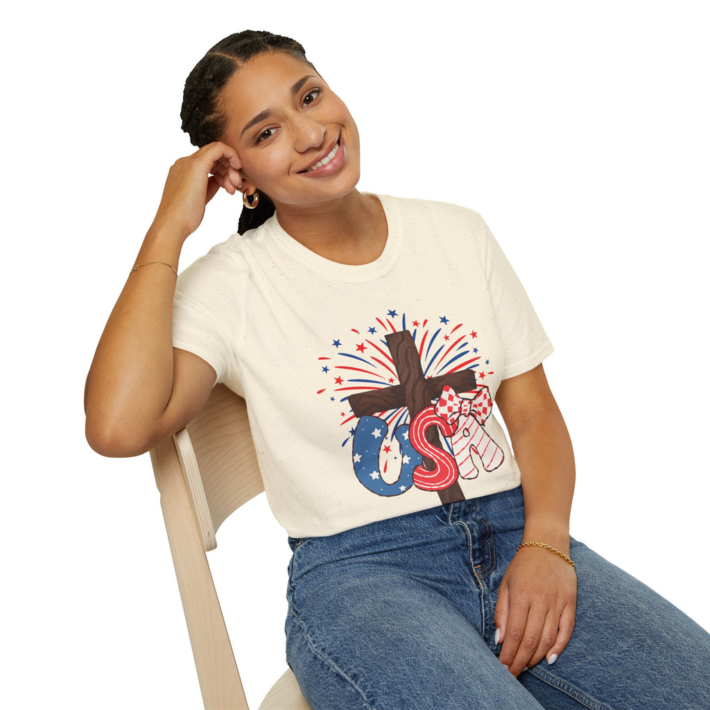 Patriotic Cross T-Shirt – God Bless America 4th of July Tee