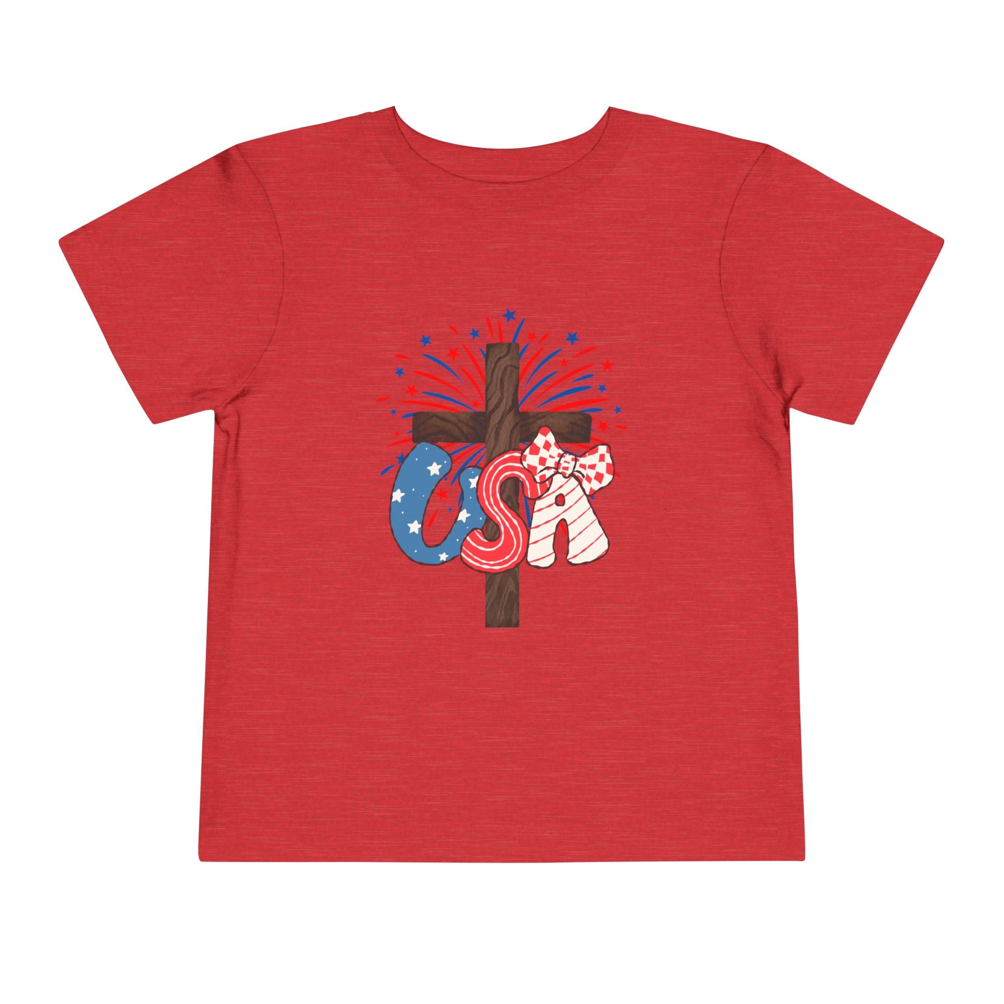 Toddler Tee - Patriotic Jesus Cross Fourth of July Kids Shirt