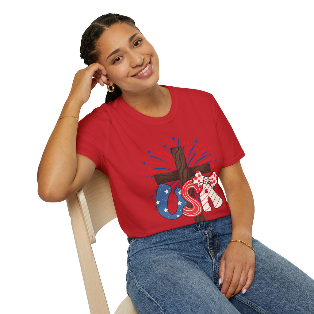 Patriotic Cross T-Shirt – God Bless America 4th of July Tee