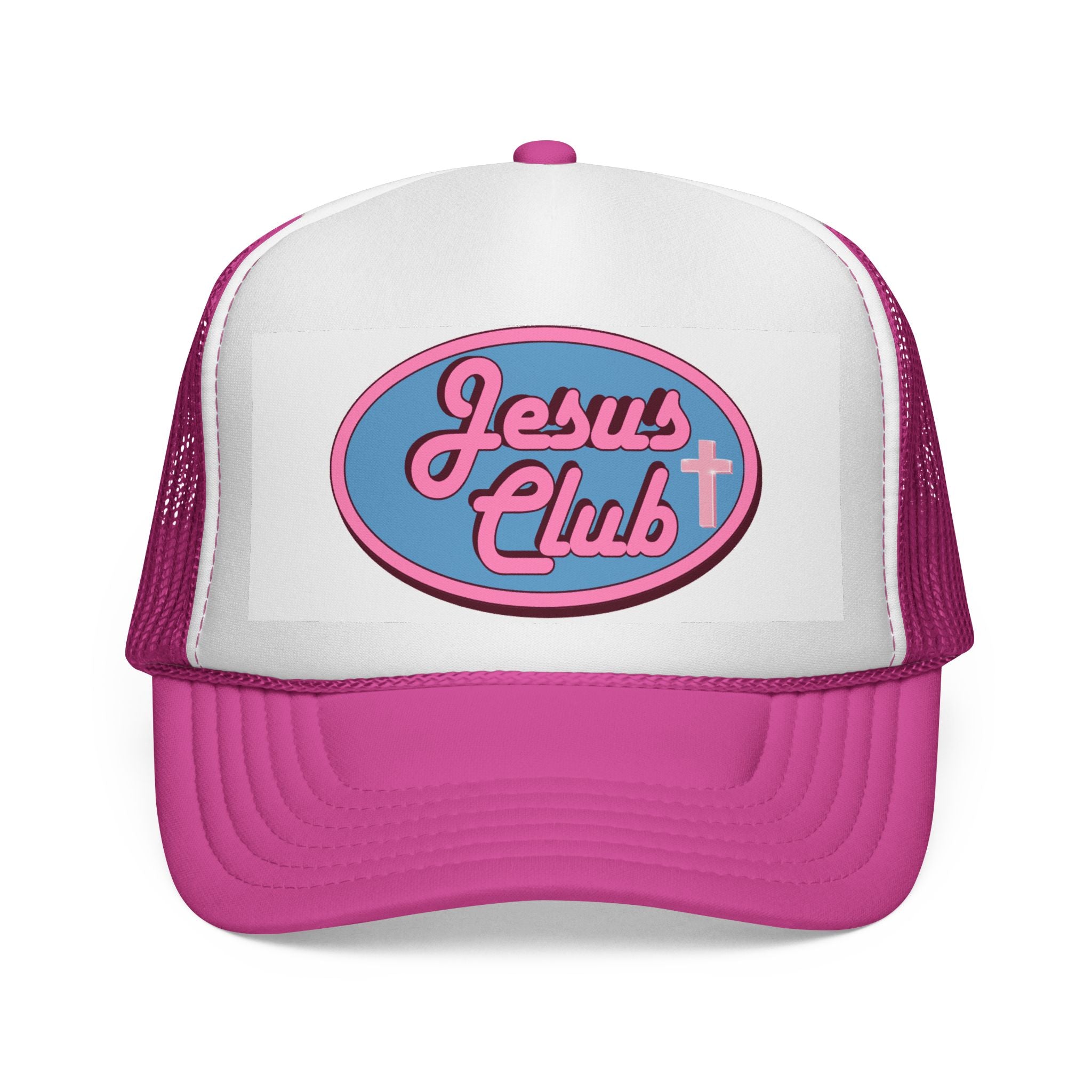 Jesus Club Trucker Cap | Retro Script Cross Patch