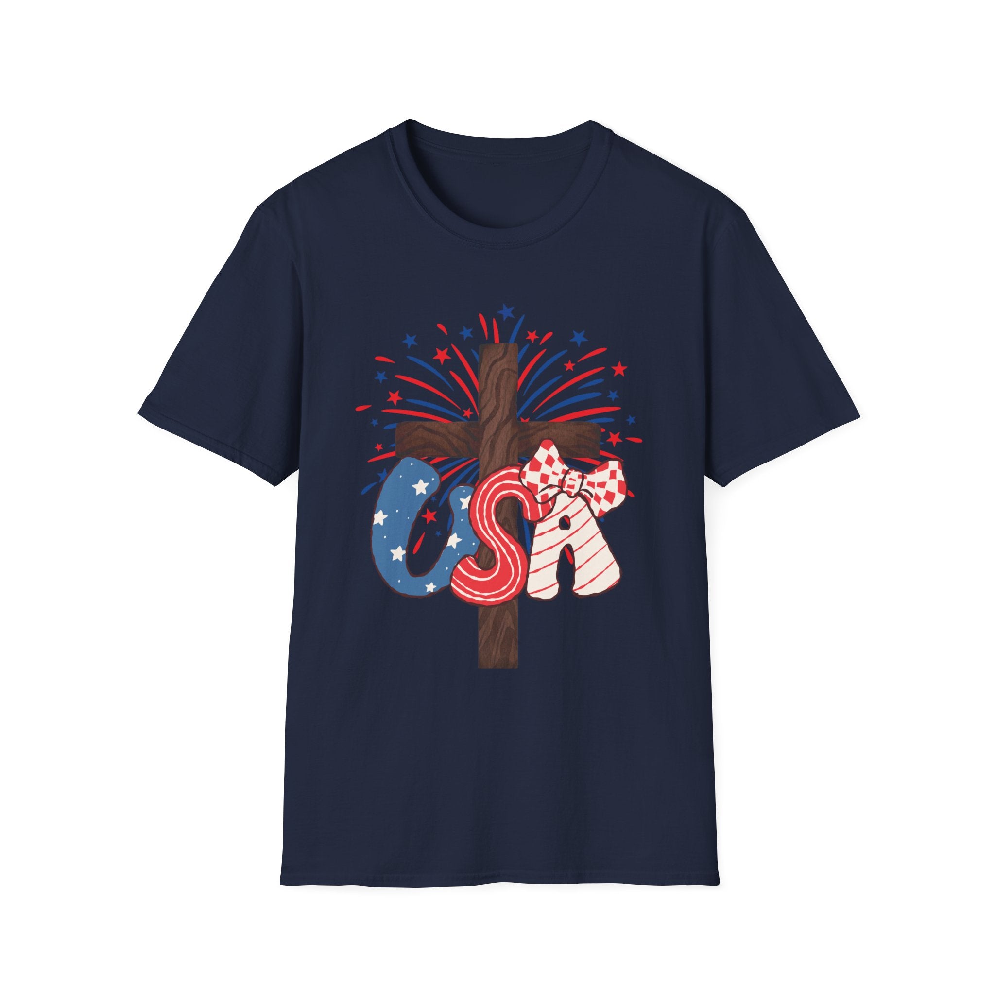 Patriotic Cross T-Shirt – God Bless America 4th of July Tee