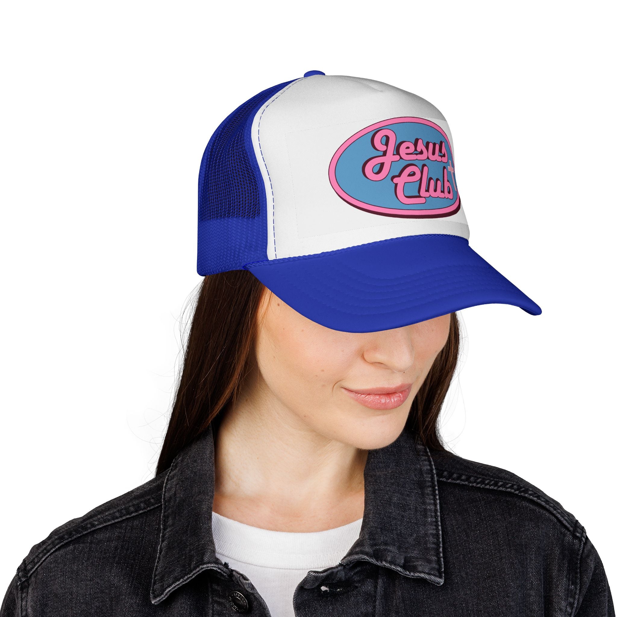 Jesus Club Trucker Cap | Retro Script Cross Patch