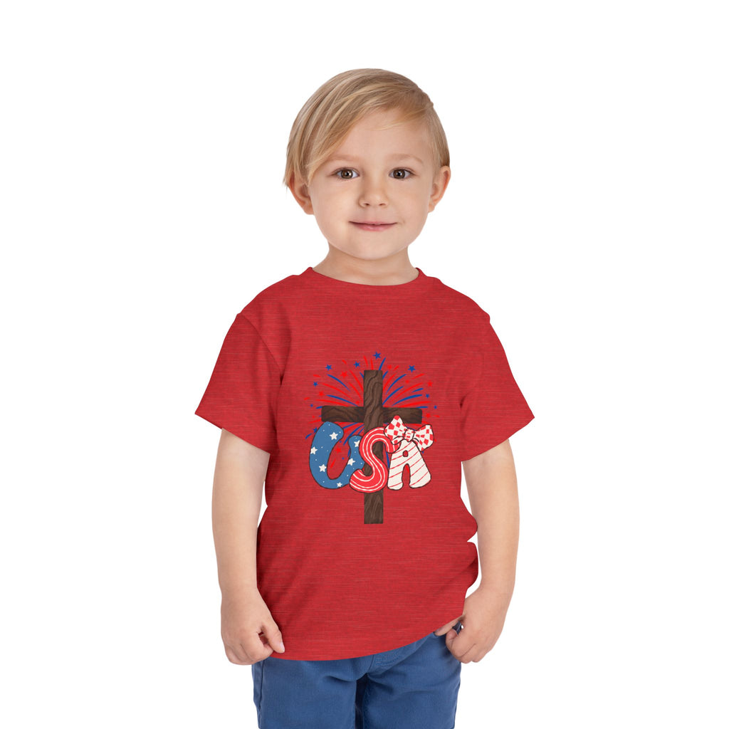 Toddler Tee - Patriotic Jesus Cross Fourth of July Kids Shirt