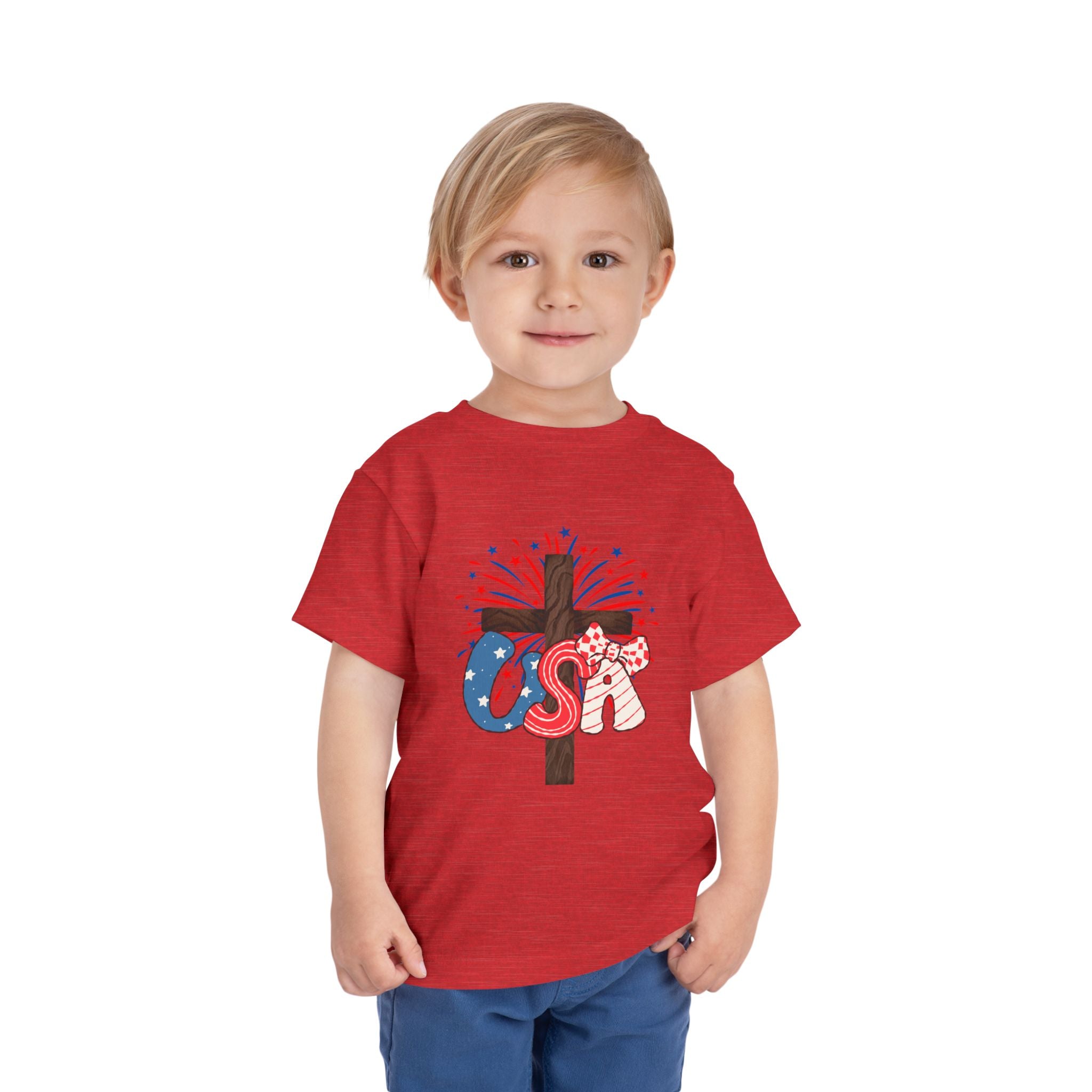 Toddler Tee - Patriotic Jesus Cross Fourth of July Kids Shirt