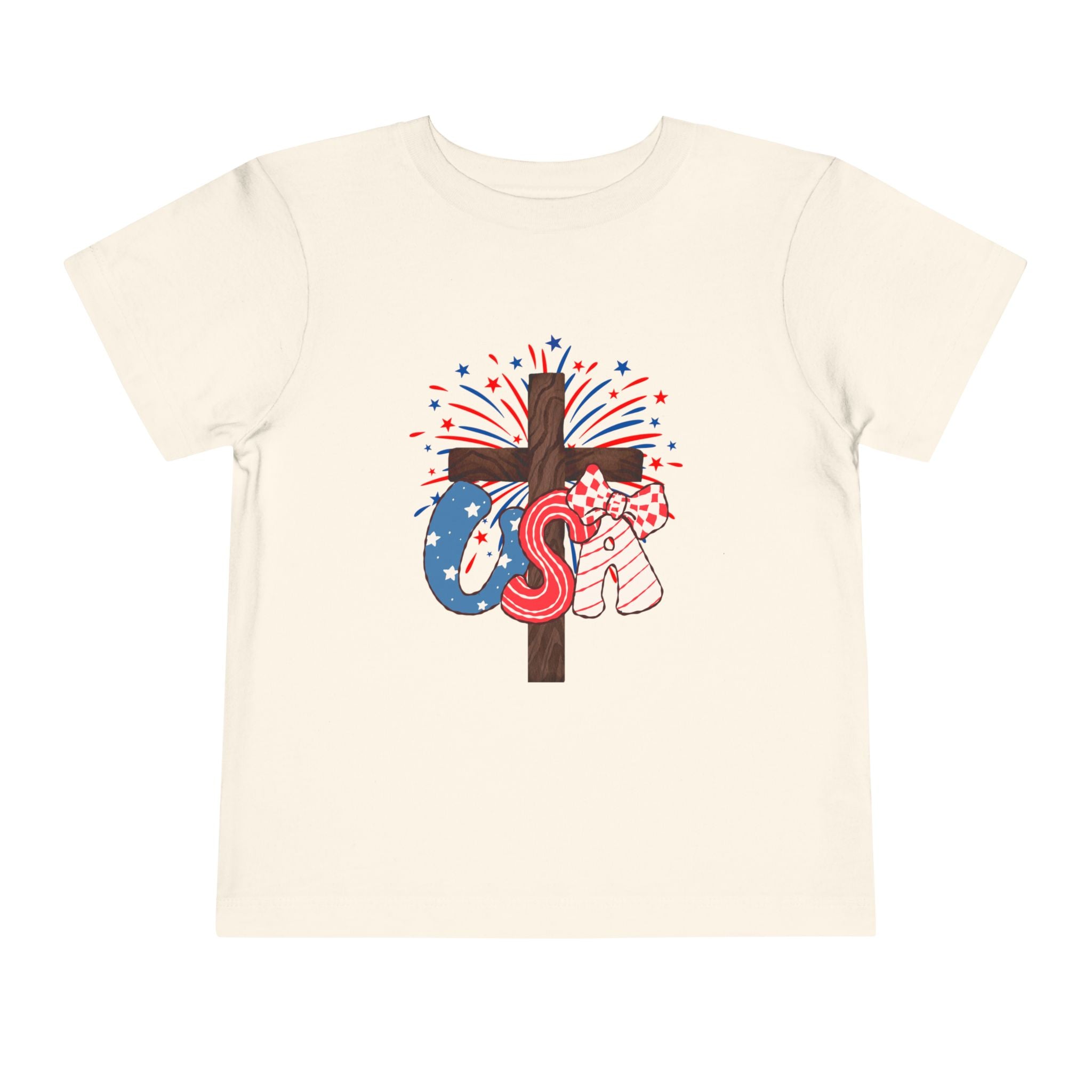Toddler Tee - Patriotic Jesus Cross Fourth of July Kids Shirt