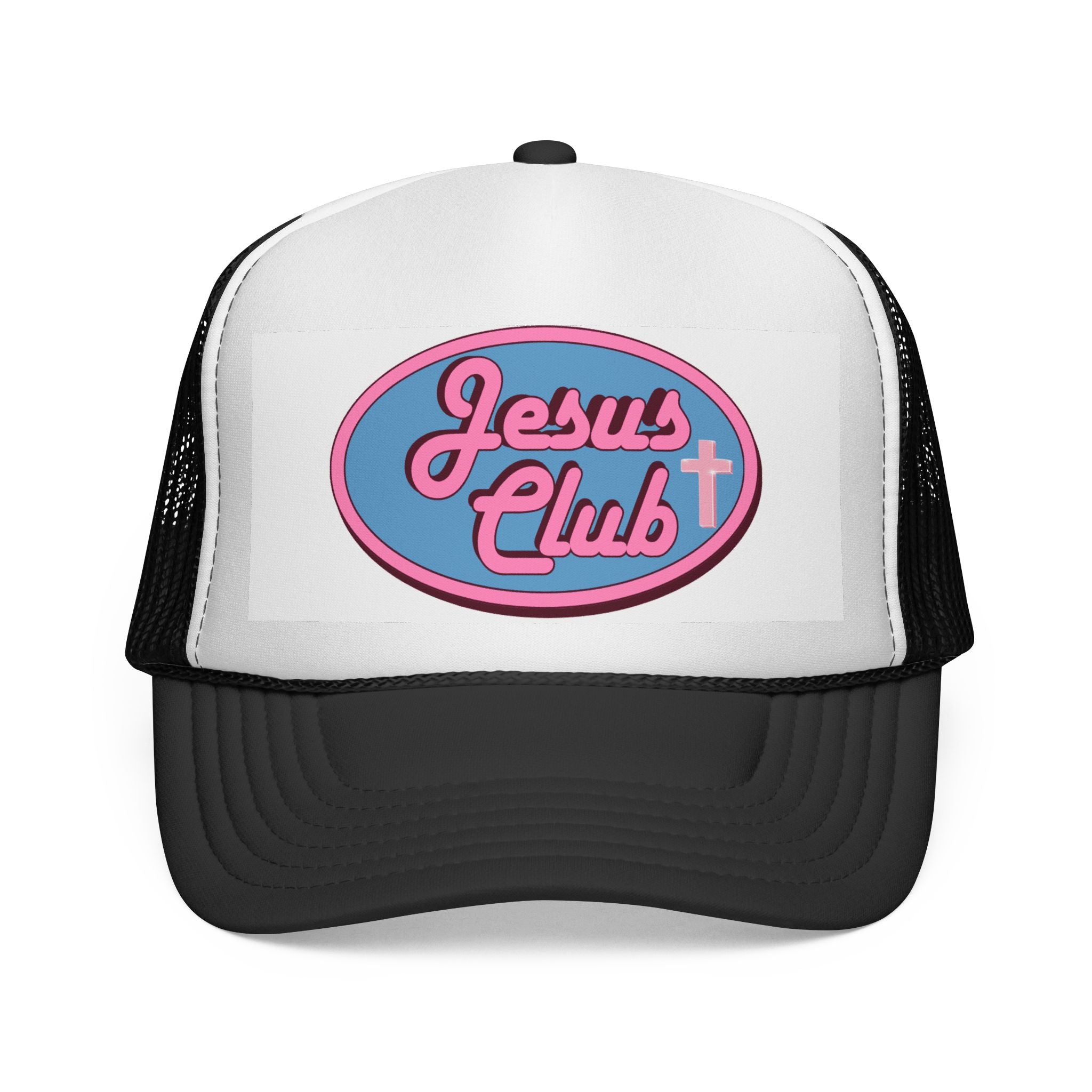 Jesus Club Trucker Cap | Retro Script Cross Patch