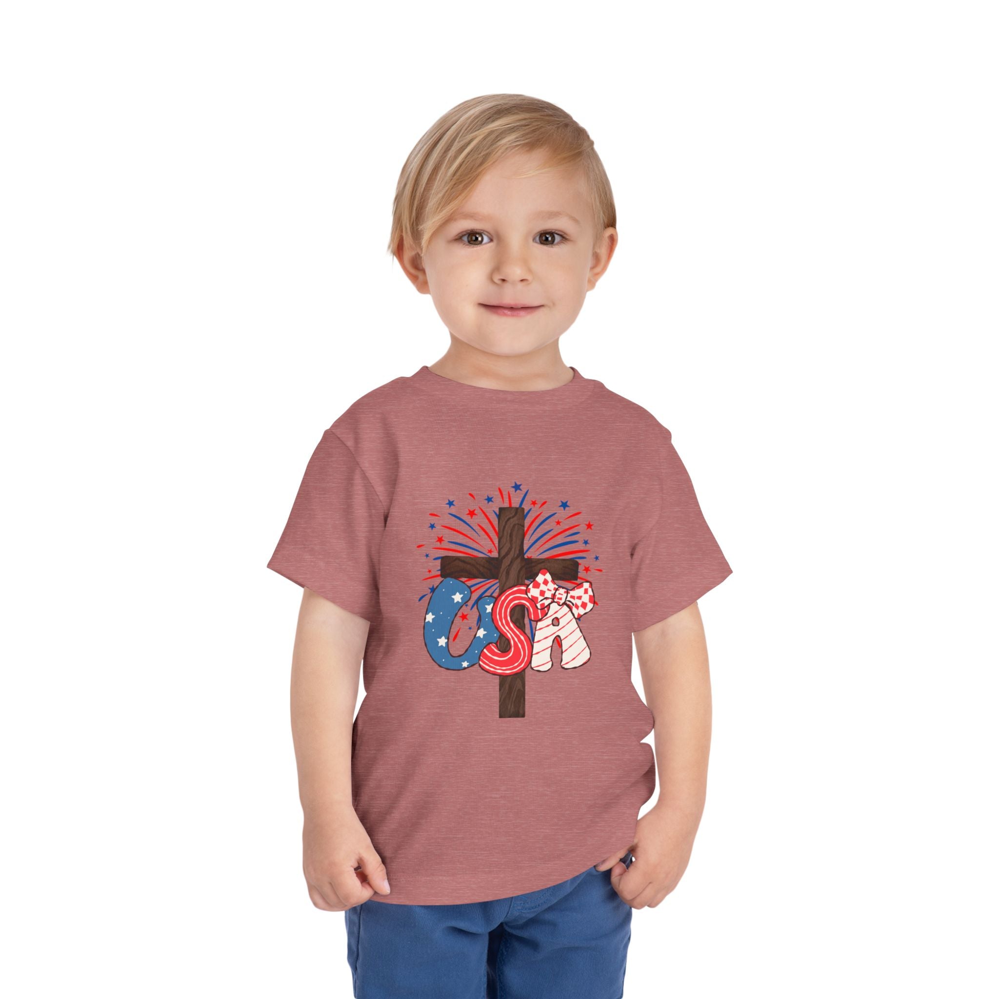 Toddler Tee - Patriotic Jesus Cross Fourth of July Kids Shirt