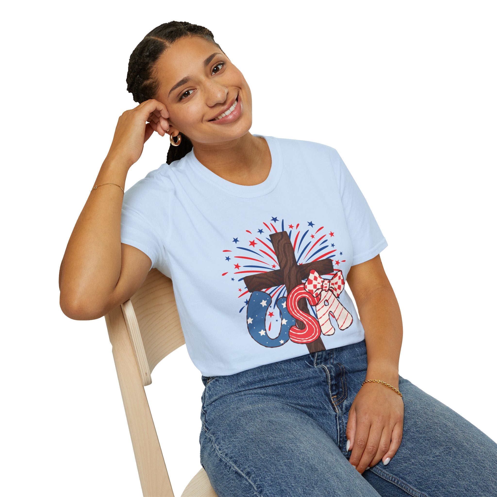 Patriotic Cross T-Shirt – God Bless America 4th of July Tee