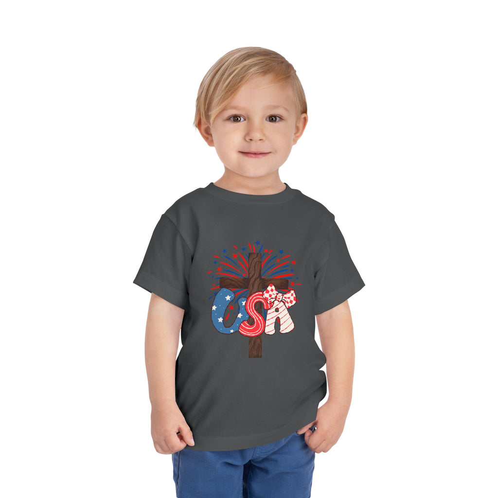 Toddler Tee - Patriotic Jesus Cross Fourth of July Kids Shirt