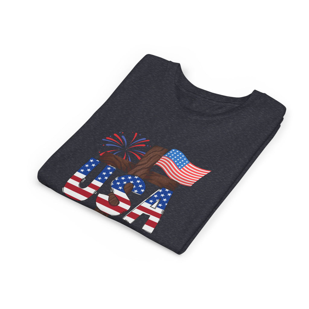 Youth Tee — USA Patriotic Cross Design with Flag & Fireworks