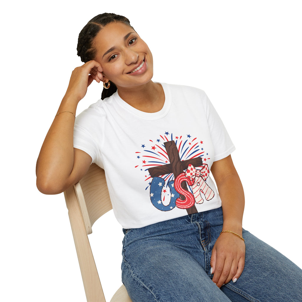 Patriotic Cross T-Shirt – God Bless America 4th of July Tee