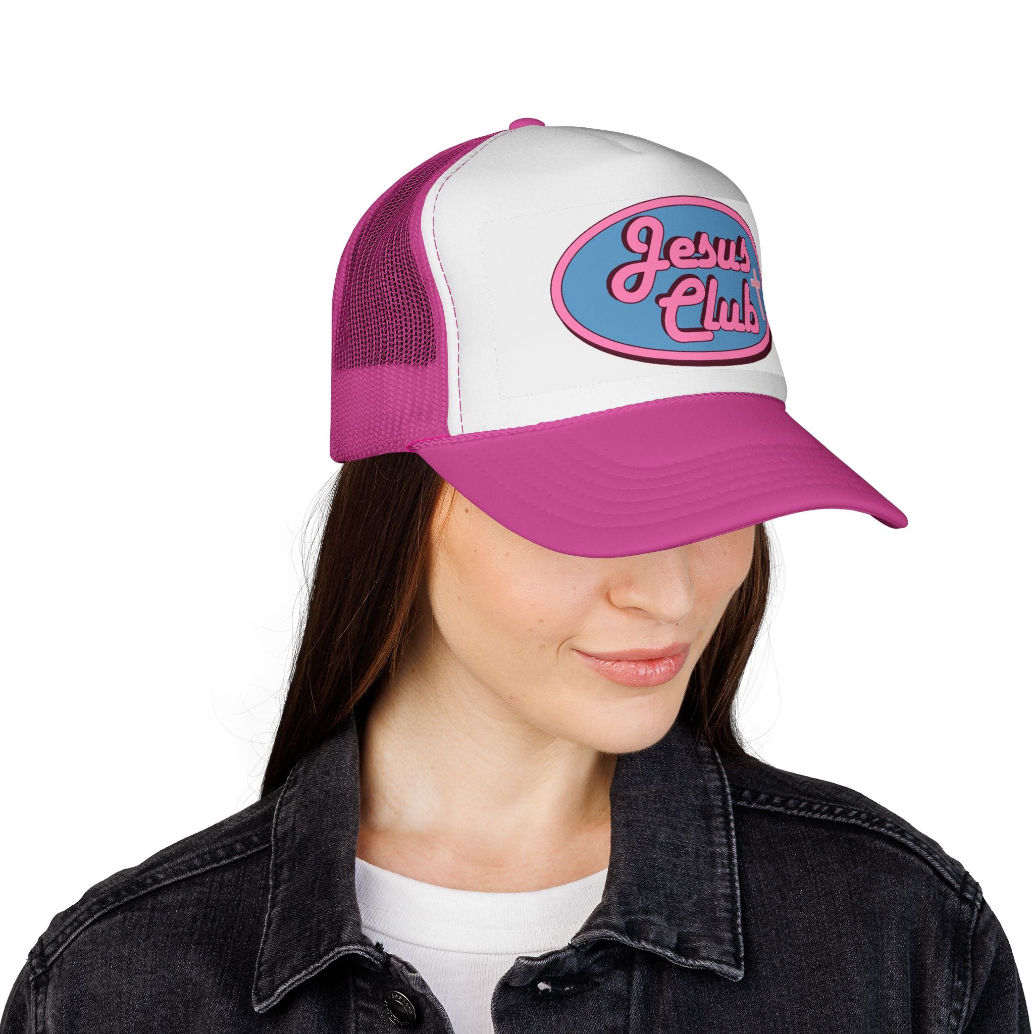 Jesus Club Trucker Cap | Retro Script Cross Patch