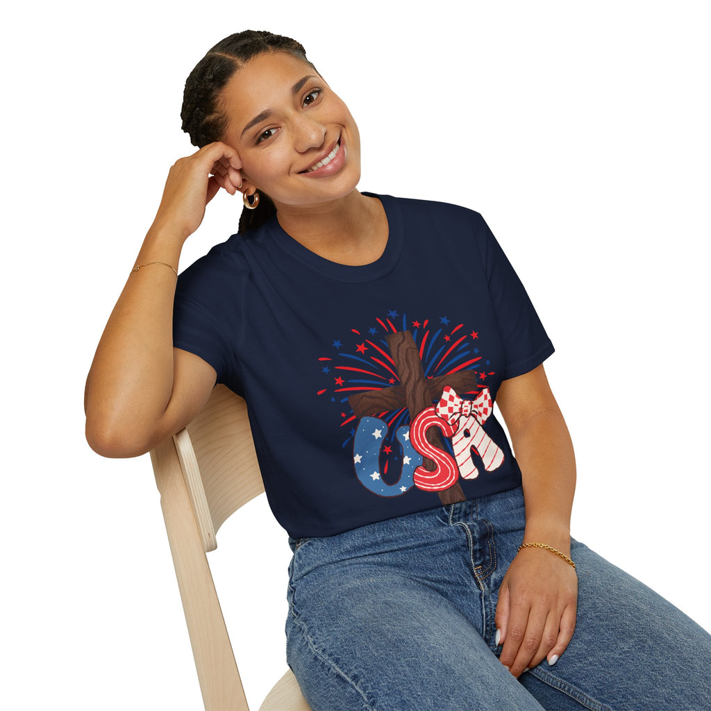 Patriotic Cross T-Shirt – God Bless America 4th of July Tee