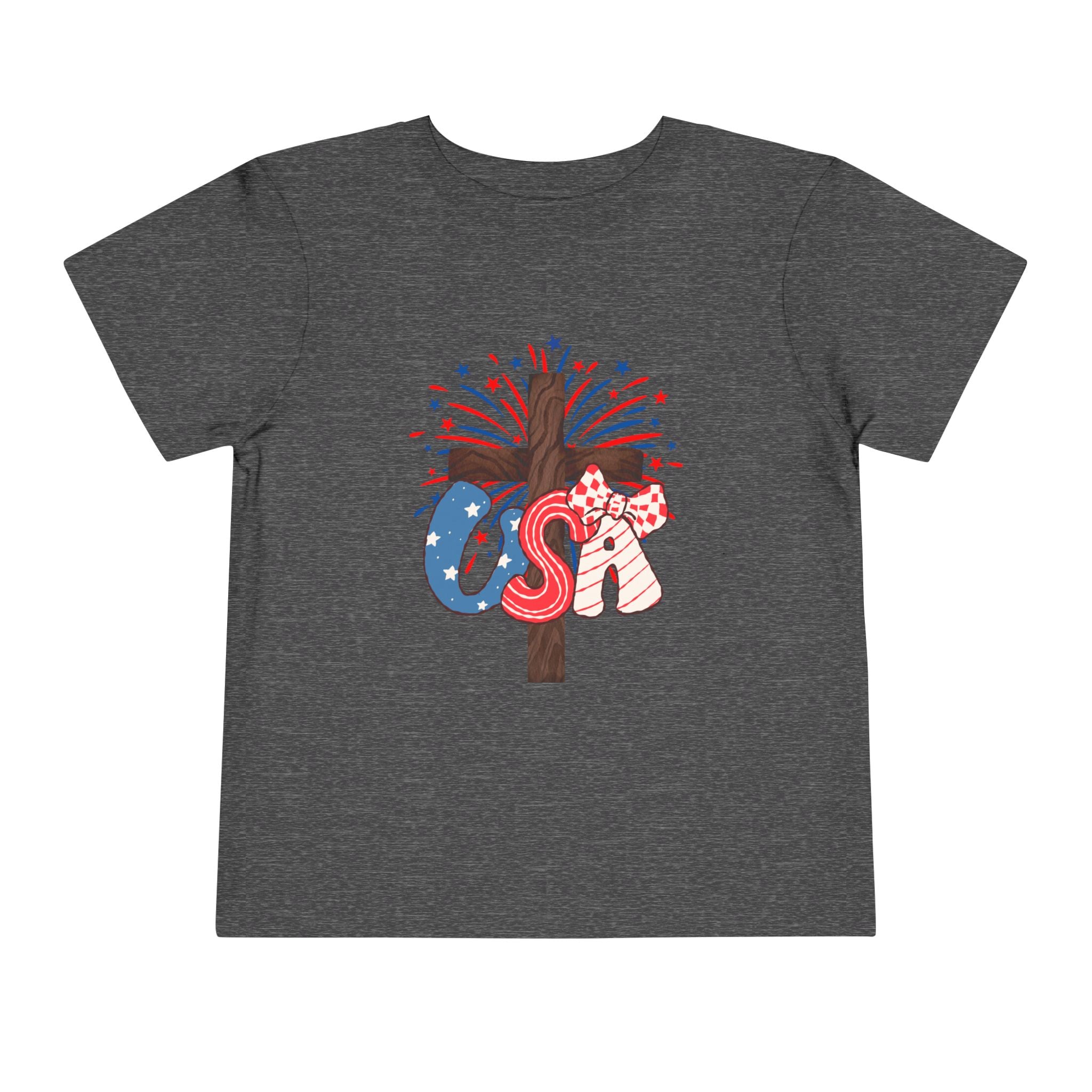 Toddler Tee - Patriotic Jesus Cross Fourth of July Kids Shirt