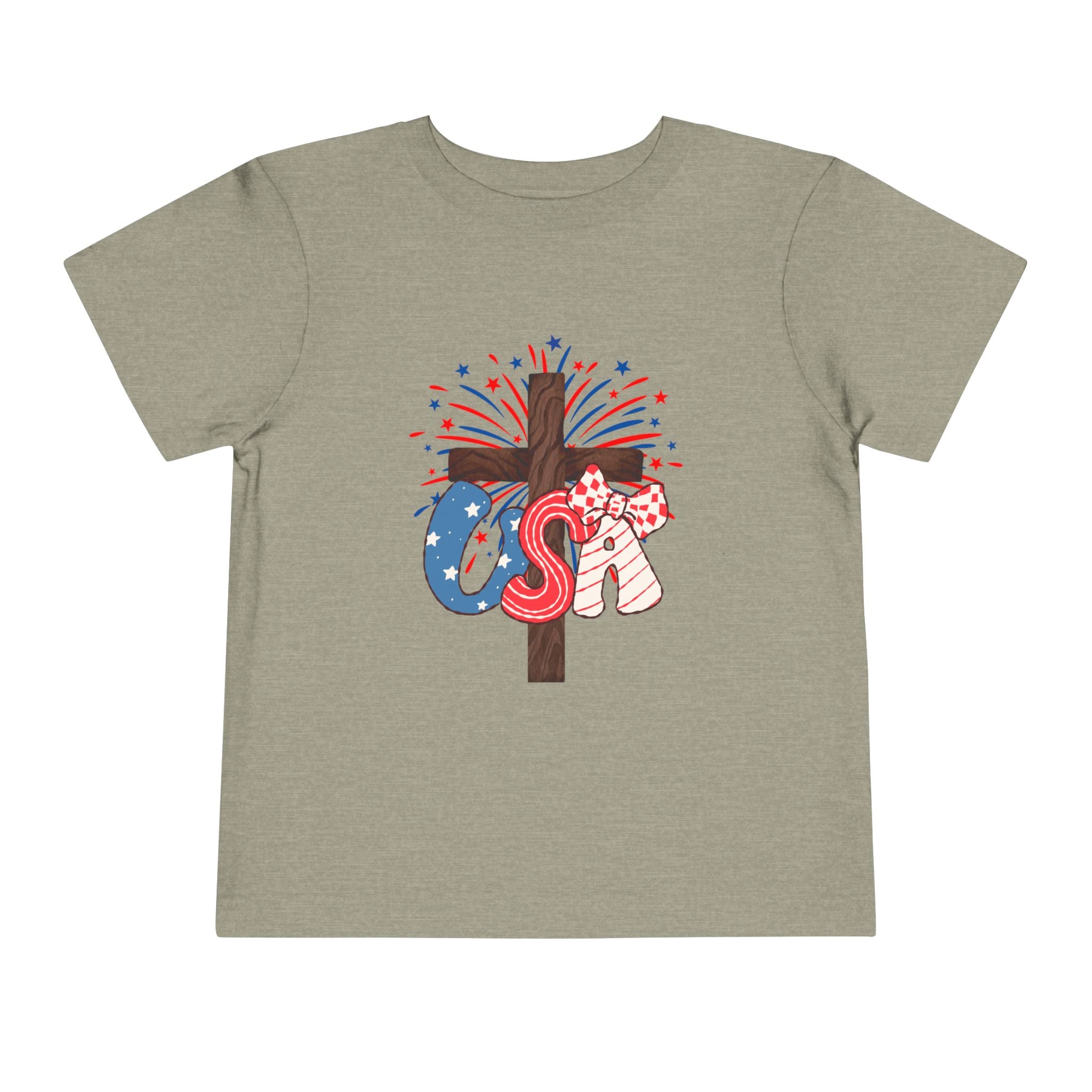 Toddler Tee - Patriotic Jesus Cross Fourth of July Kids Shirt