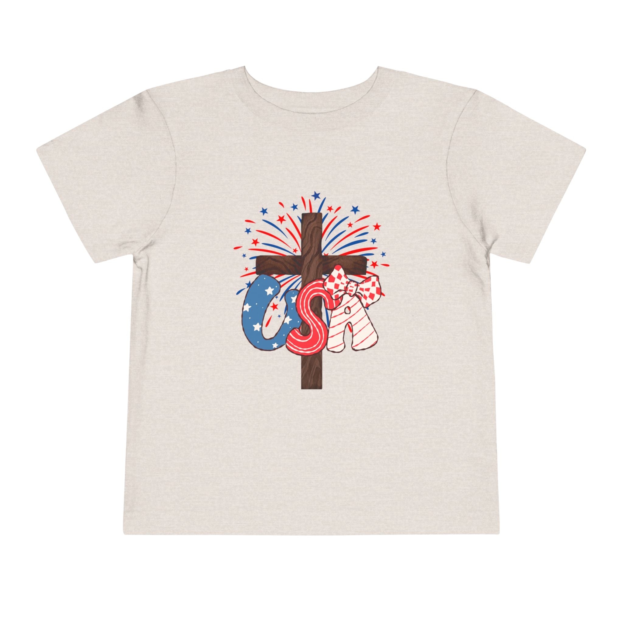 Toddler Tee - Patriotic Jesus Cross Fourth of July Kids Shirt