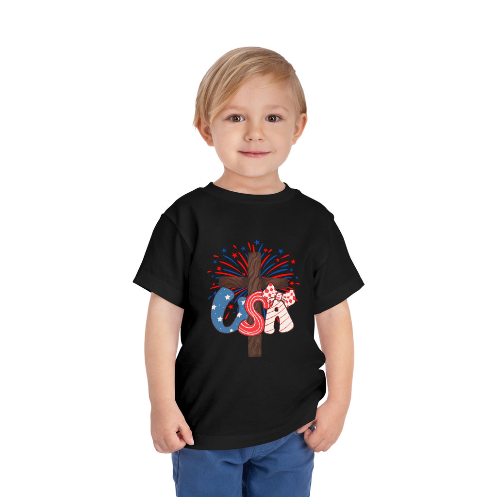 Toddler Tee - Patriotic Jesus Cross Fourth of July Kids Shirt