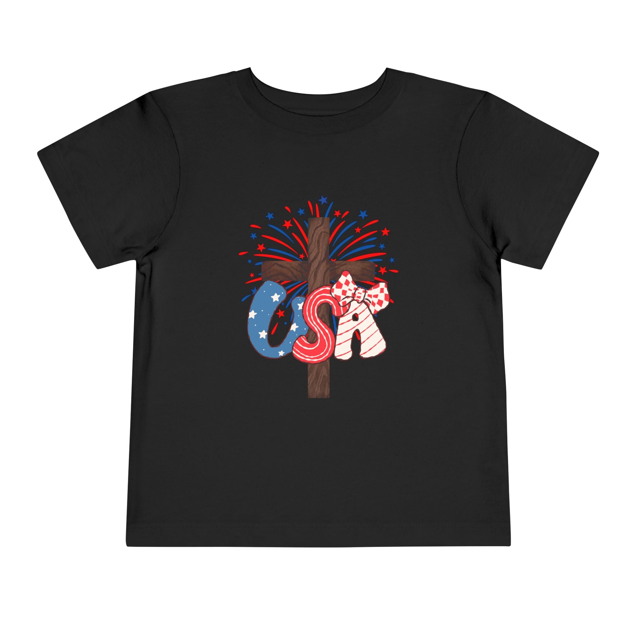Toddler Tee - Patriotic Jesus Cross Fourth of July Kids Shirt