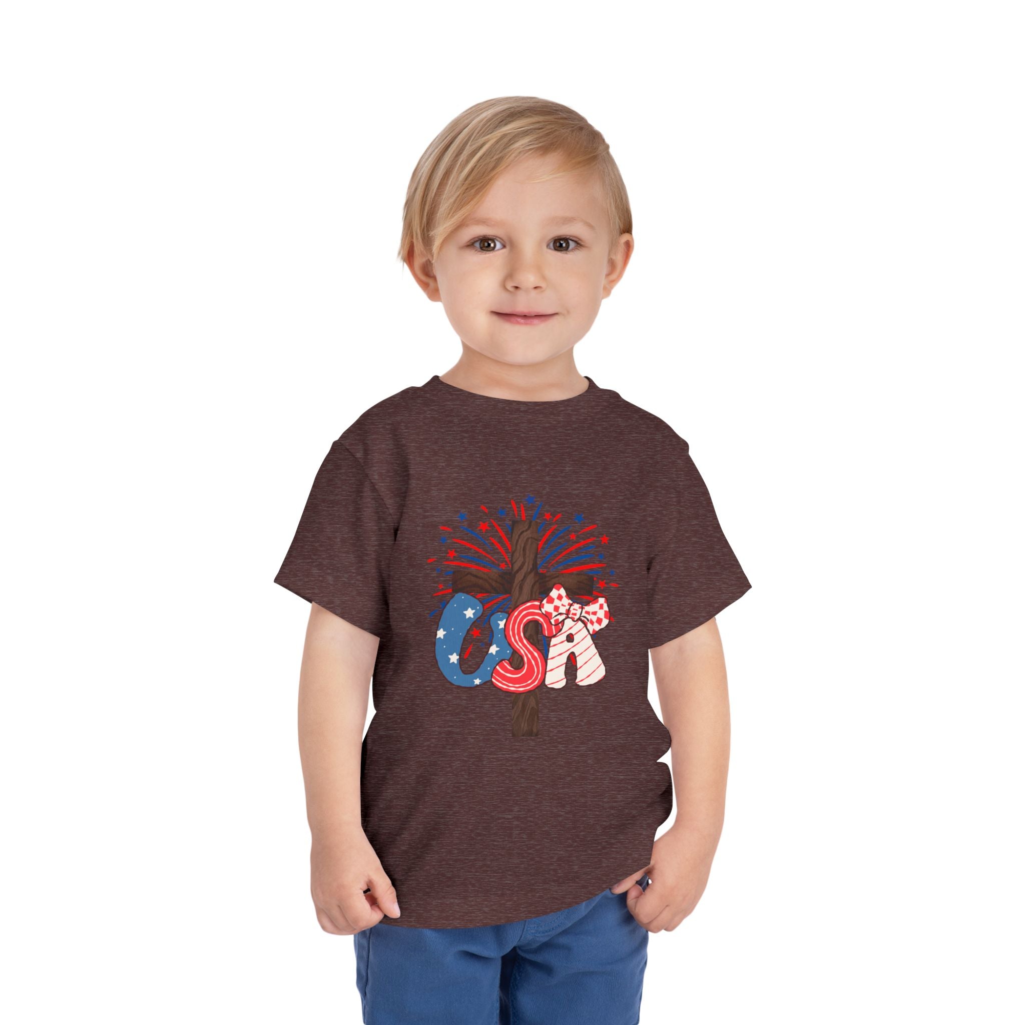 Toddler Tee - Patriotic Jesus Cross Fourth of July Kids Shirt