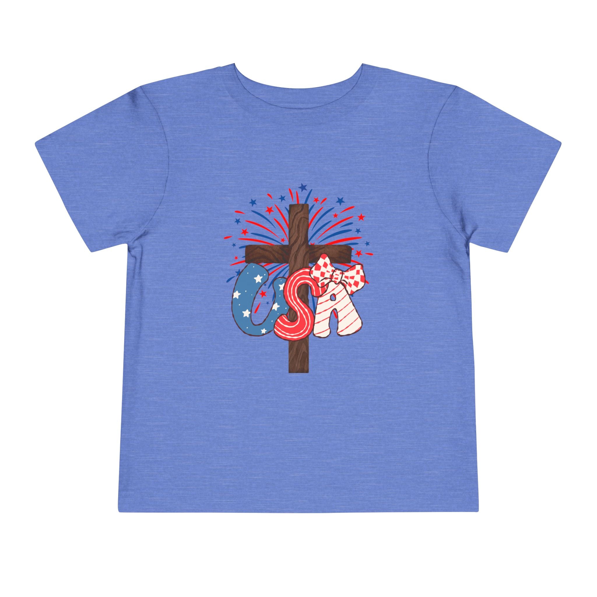 Toddler Tee - Patriotic Jesus Cross Fourth of July Kids Shirt
