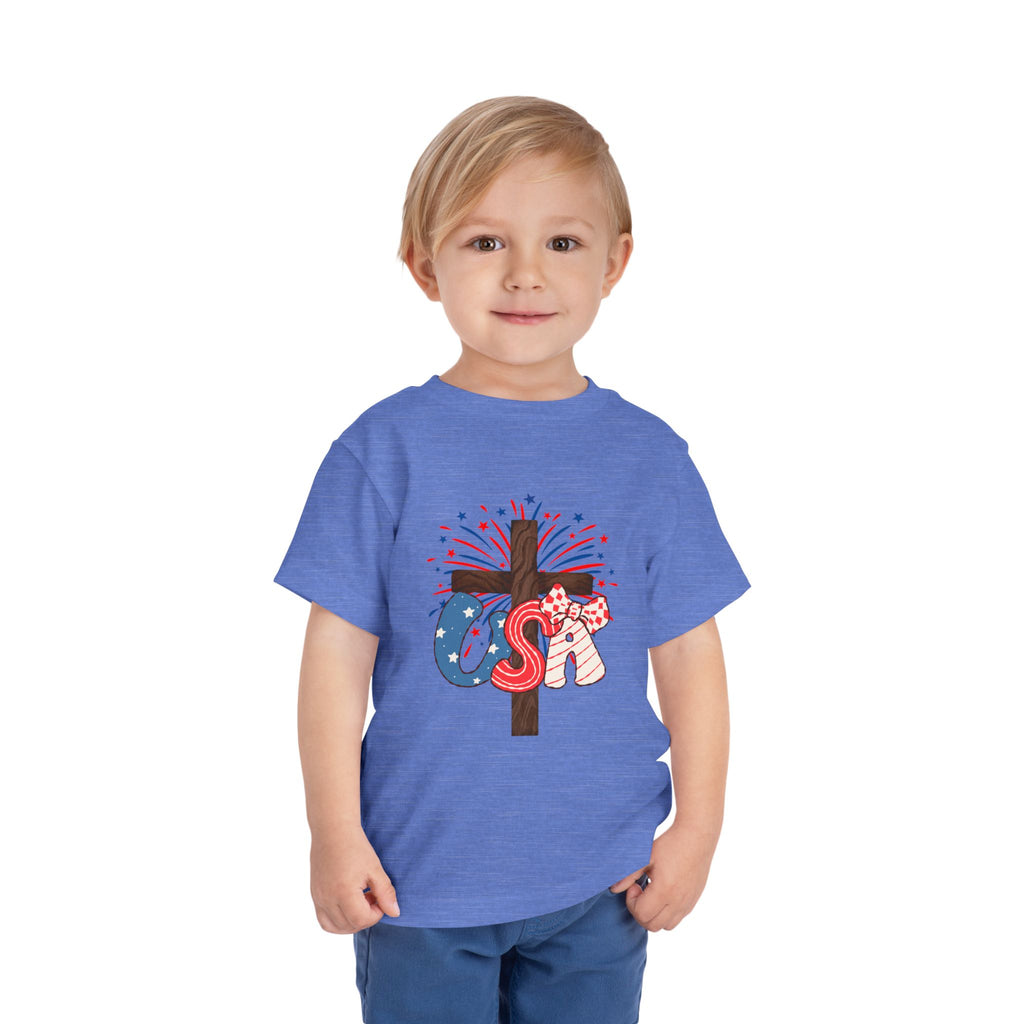 Toddler Tee - Patriotic Jesus Cross Fourth of July Kids Shirt