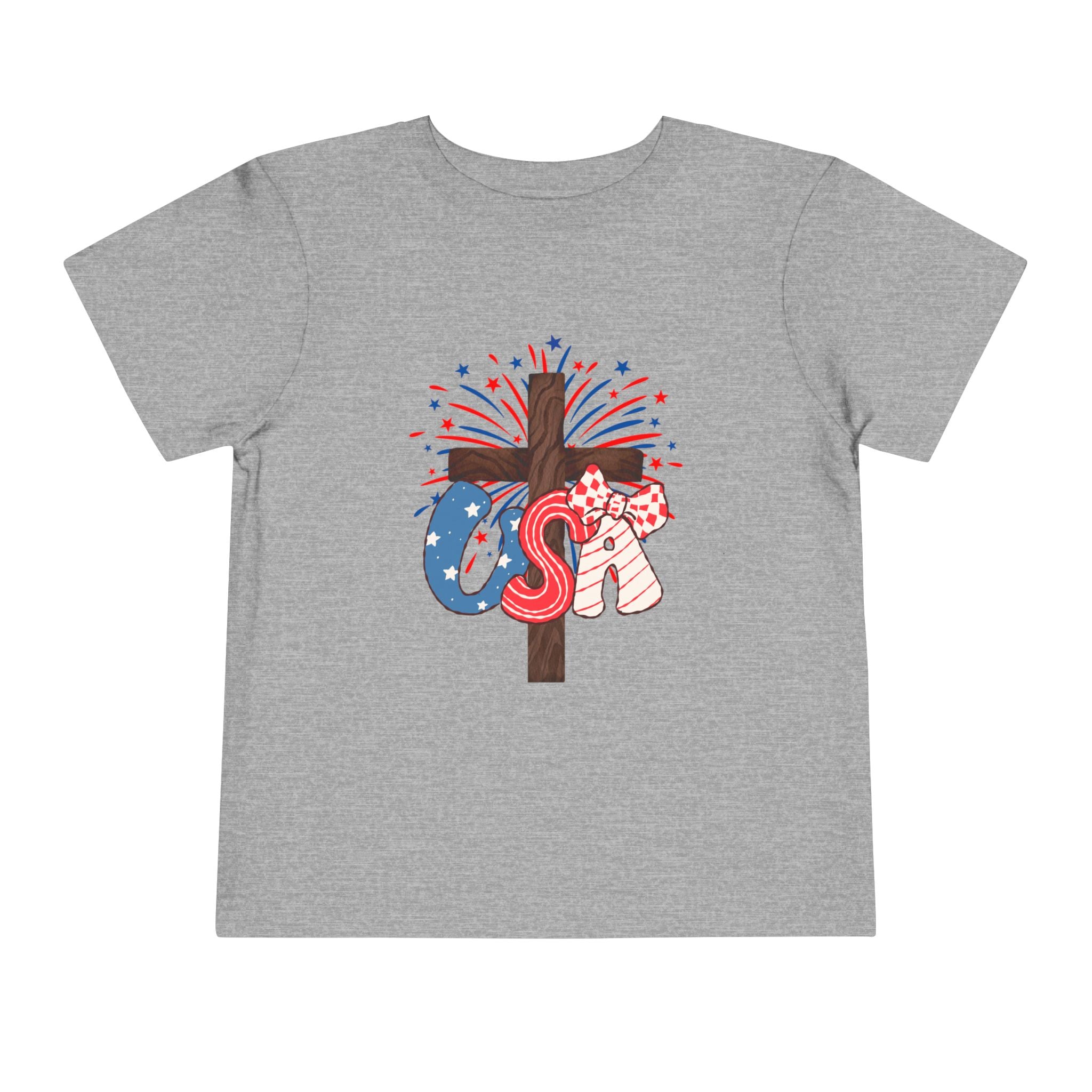 Toddler Tee - Patriotic Jesus Cross Fourth of July Kids Shirt