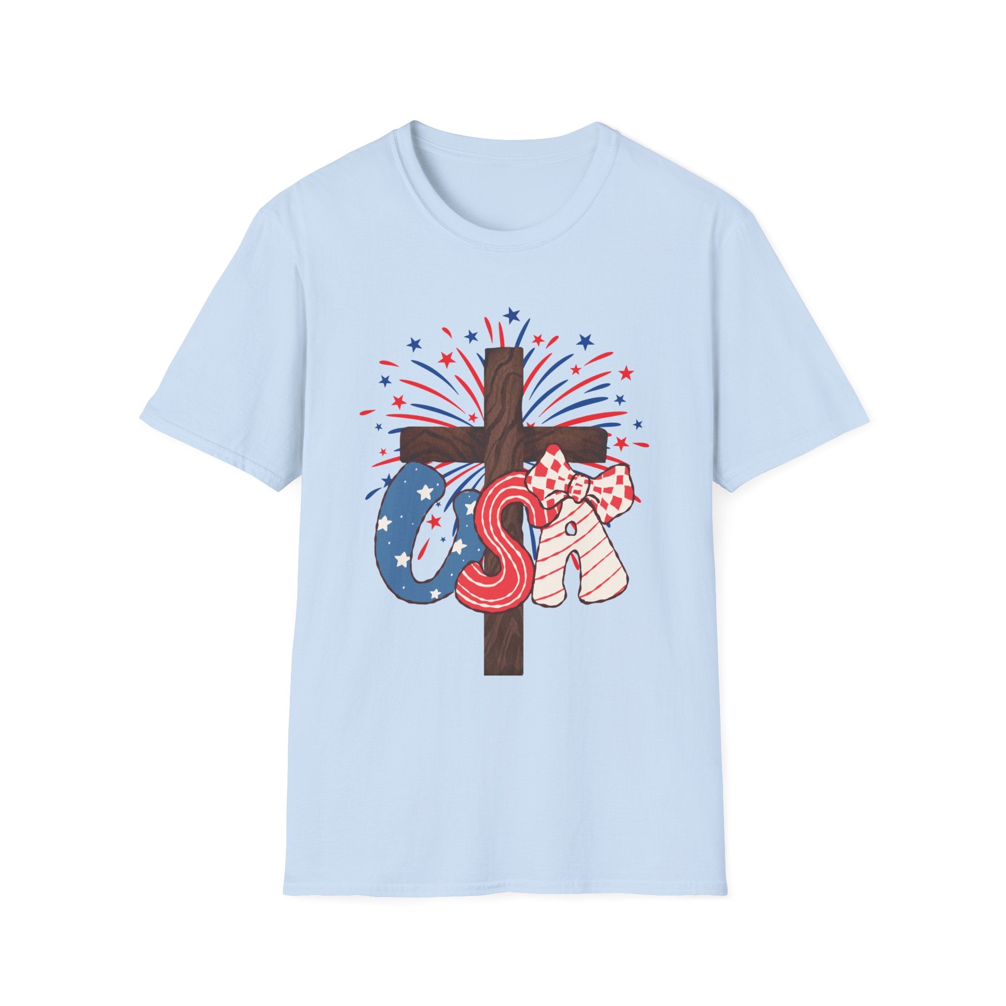 Patriotic Cross T-Shirt – God Bless America 4th of July Tee