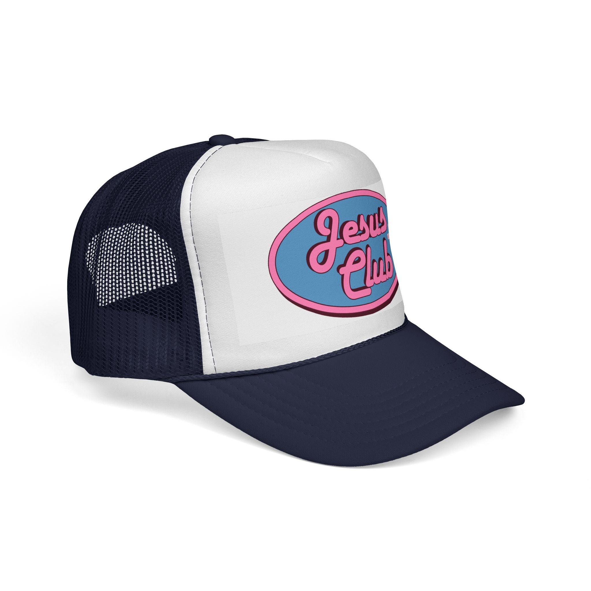 Jesus Club Trucker Cap | Retro Script Cross Patch